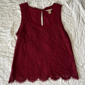 Banana Republic Wine Red Lace Sleeveless Top with Keyhole Back - Size XS - GUC